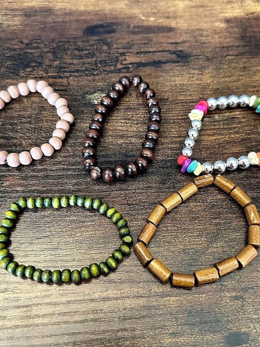 Beaded Bracelet Set in Brown & Green NWT